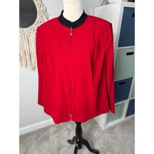 Women's Vintage 90s Red Black Collar Faux Suede-Finished Dinner Jacket 20W Xmas